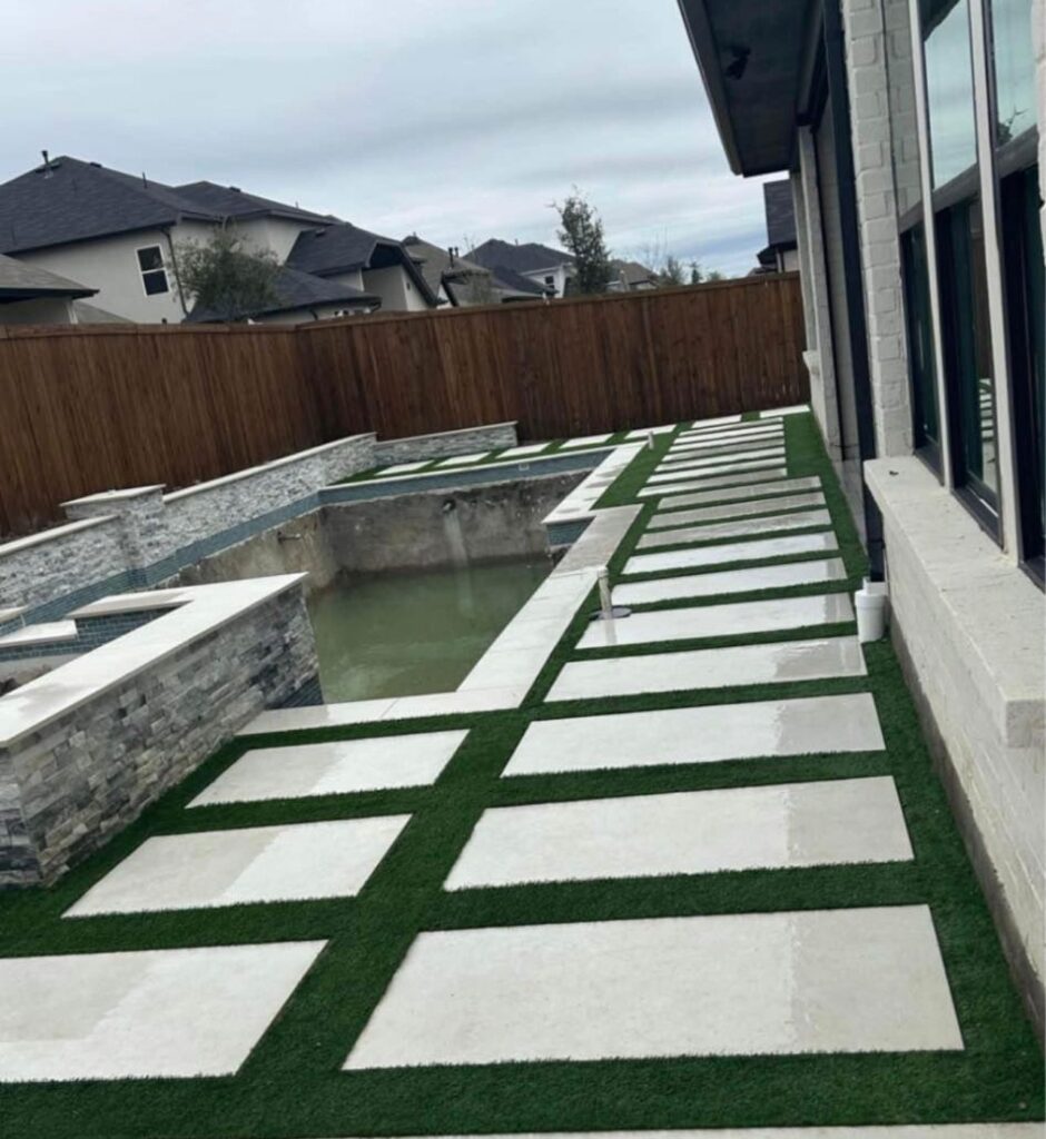 artificial grass around pool