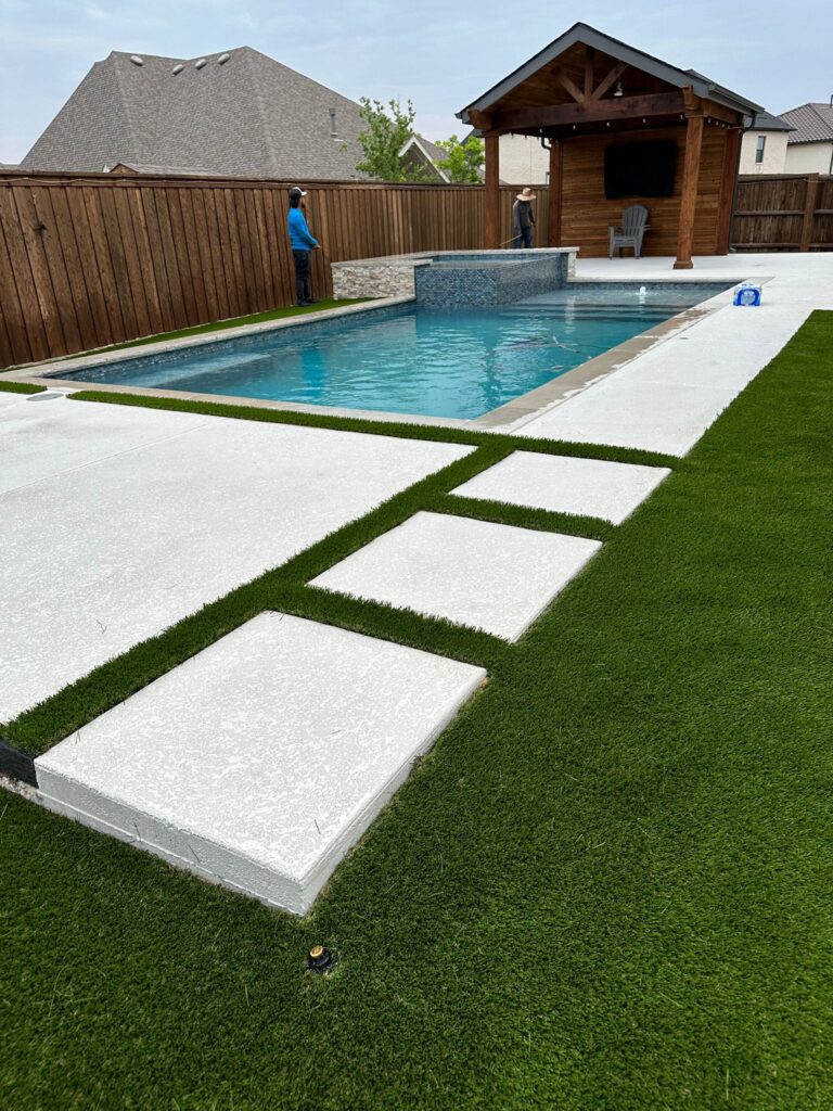 white pavers pool deck