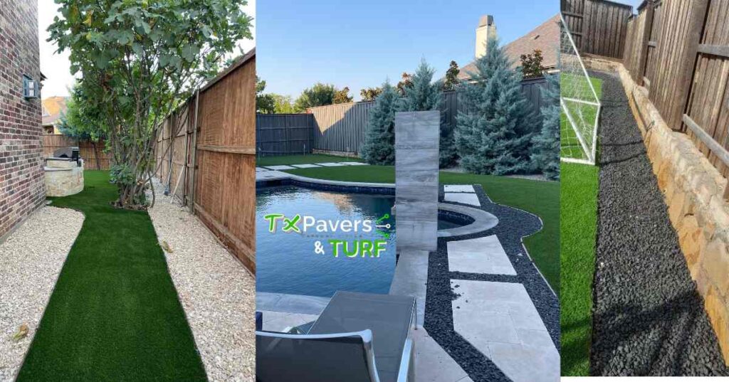 front yard artificial grass and rock landscaping